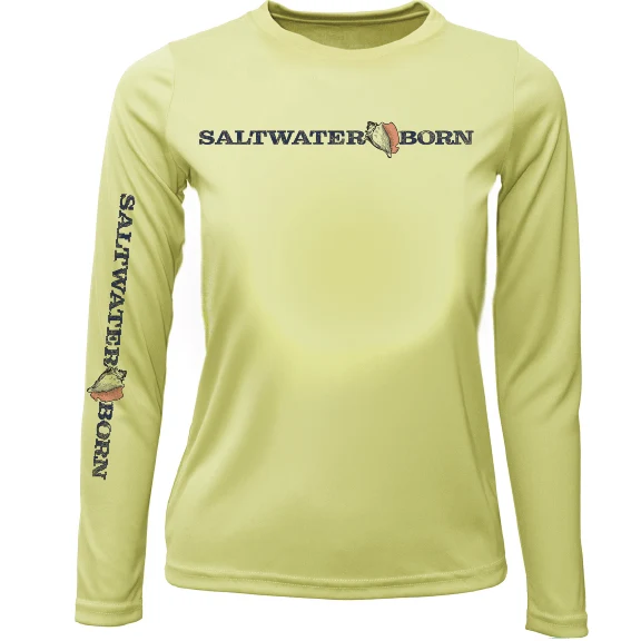 Key West, FL Saltwater Born Linear Logo Girl's Long Sleeve UPF 50+ Dry-Fit Shirt - Image 5