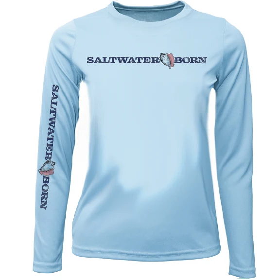 Key West, FL Saltwater Born Linear Logo Girl's Long Sleeve UPF 50+ Dry-Fit Shirt - Image 7