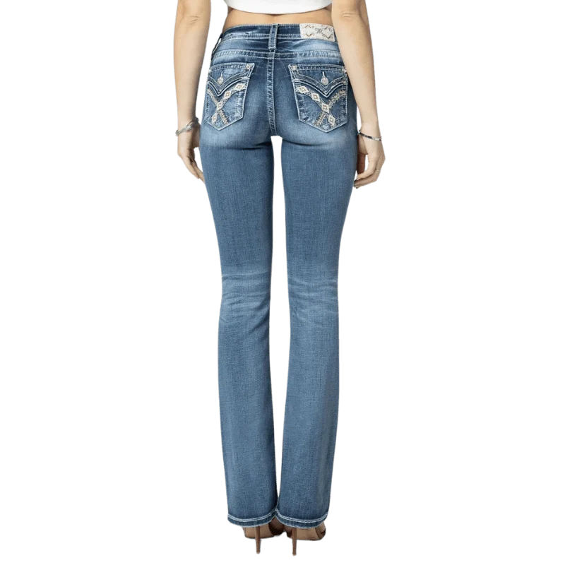 Miss Me Women's Woven Cross Stich Mid Rise Bootcut Jeans M3444B102