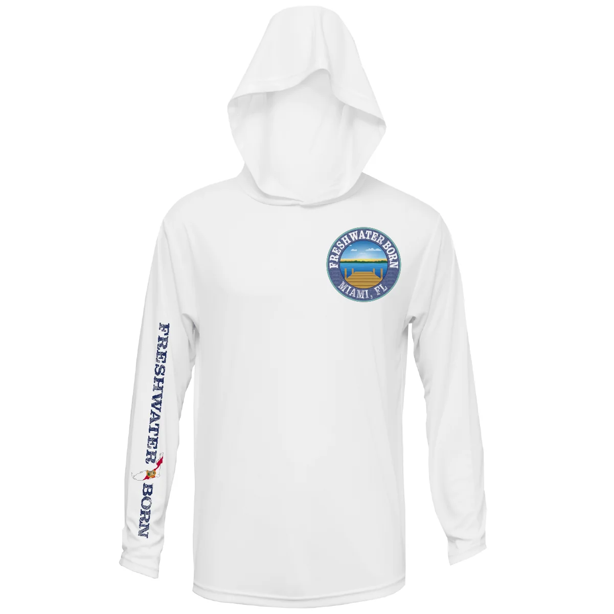 Miami, FL Freshwater Born Peacock Bass Men's Long Sleeve UPF 50+ Dry-Fit Hoodie - Image 10