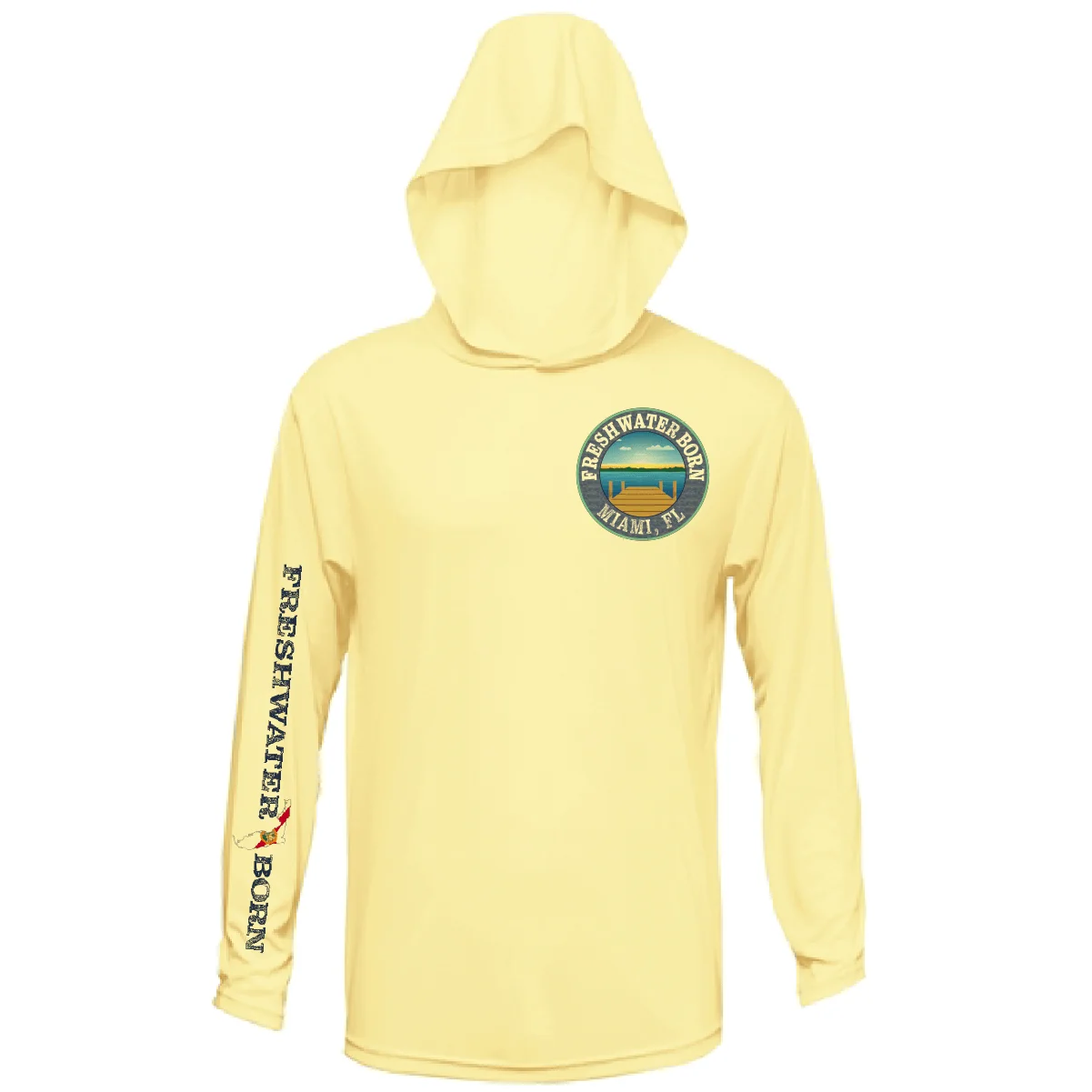 Miami, FL Freshwater Born Peacock Bass Men's Long Sleeve UPF 50+ Dry-Fit Hoodie - Image 2