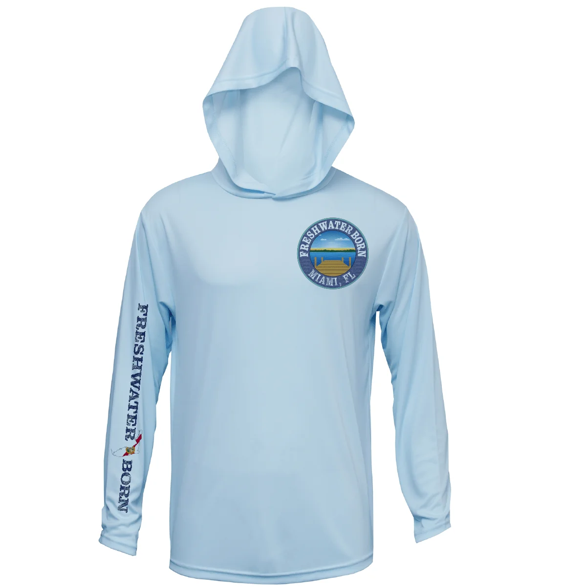 Miami, FL Freshwater Born Peacock Bass Men's Long Sleeve UPF 50+ Dry-Fit Hoodie - Image 4