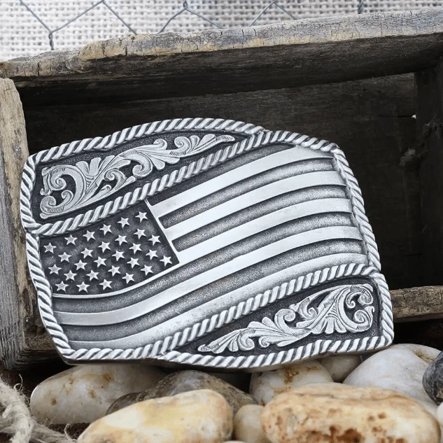 Montana Silversmiths Classic Impressions Waving American Flag Attitude Buckle A590S - Image 2