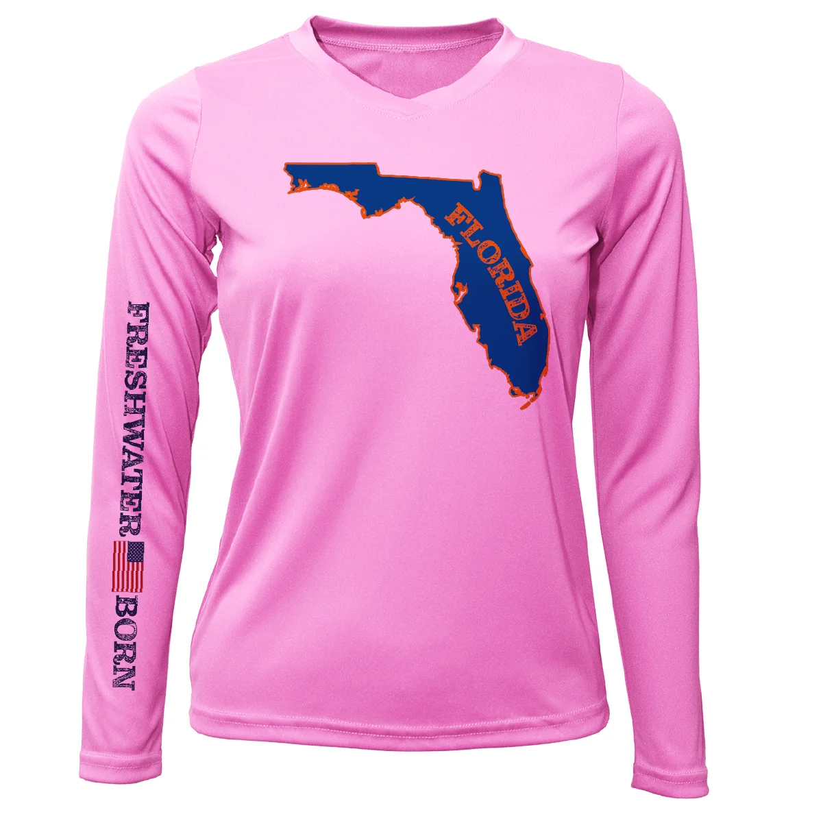 Orange and Blue Freshwater Born Women's Long Sleeve UPF 50+ Dry-Fit Shirt - Image 7