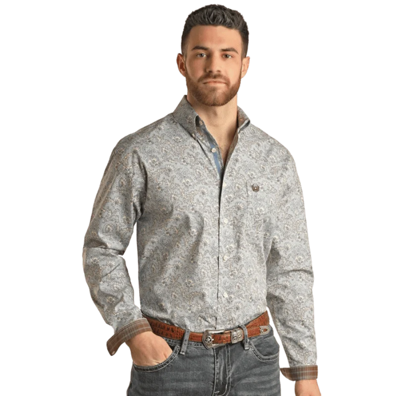 Panhandle Men's Paisley Print Long Sleeve Button Down Western Shirt RMB2S02814
