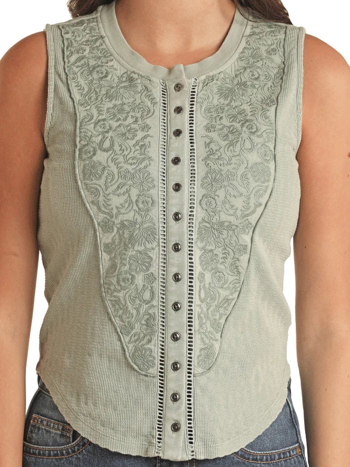 Panhandle Women's Jade Embroidered Floral Tank Top BW20T03302-34 - Image 2