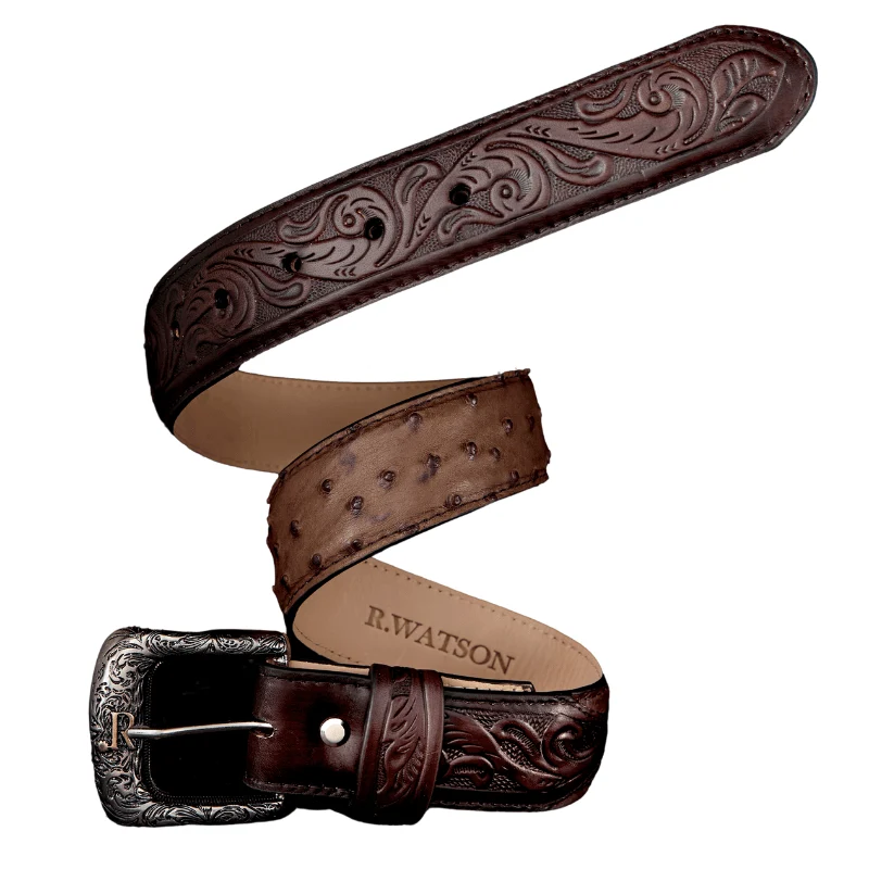 R. Watson Men's Ostrich Bruchiato Moka Belt RWB2312