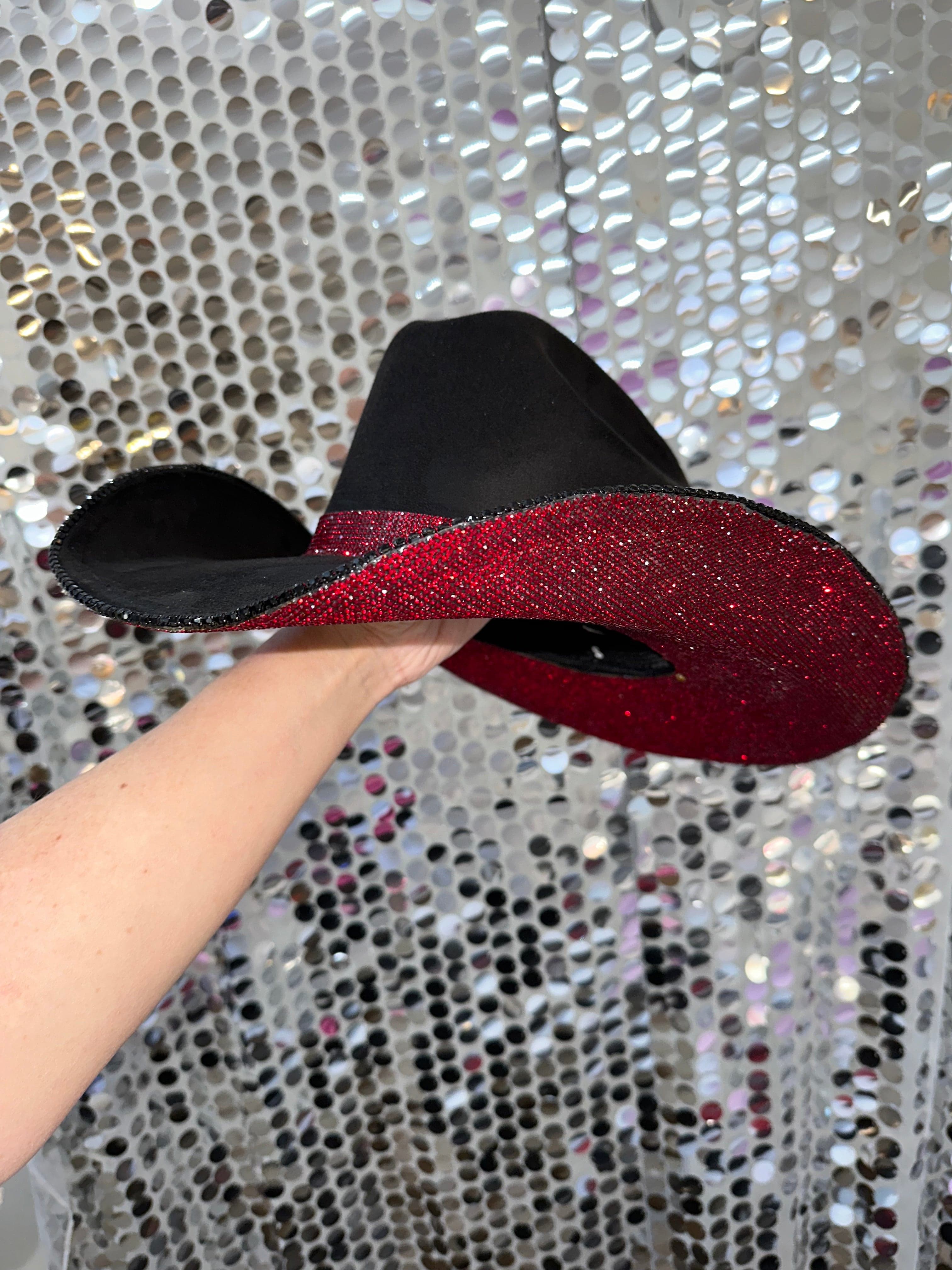 Rhinestone Cowgirl Women's Black Suede & Maroon Rhinestone Cowgirl Hat - Image 3