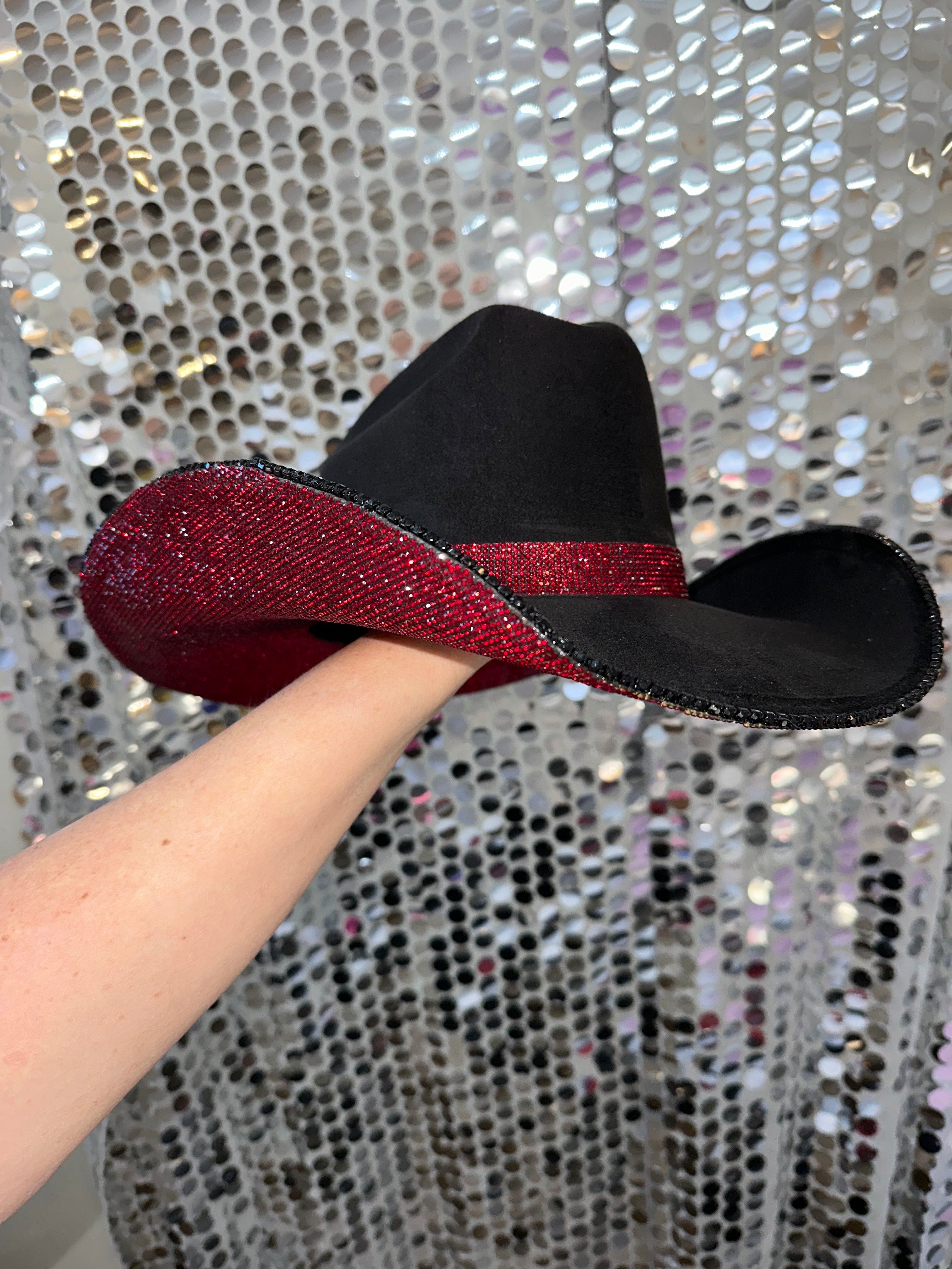 Rhinestone Cowgirl Women's Black Suede & Maroon Rhinestone Cowgirl Hat - Image 4