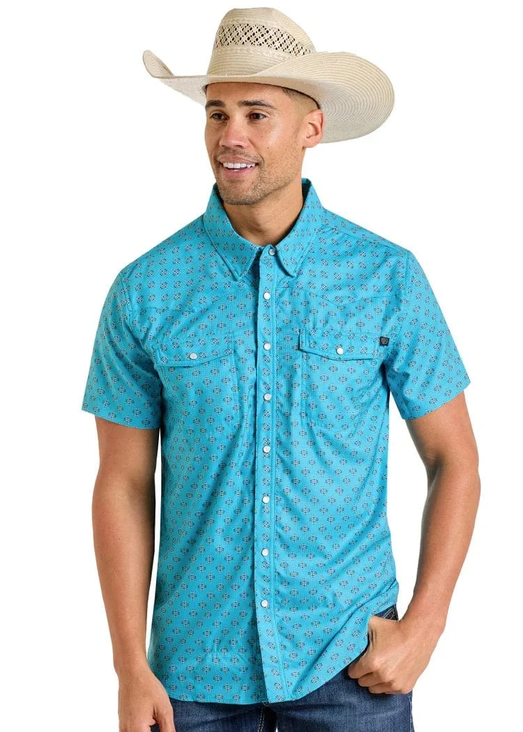 Rock and Roll Men's Tek Western Mini Aztec Short Sleeve Shirt BMN3S06423