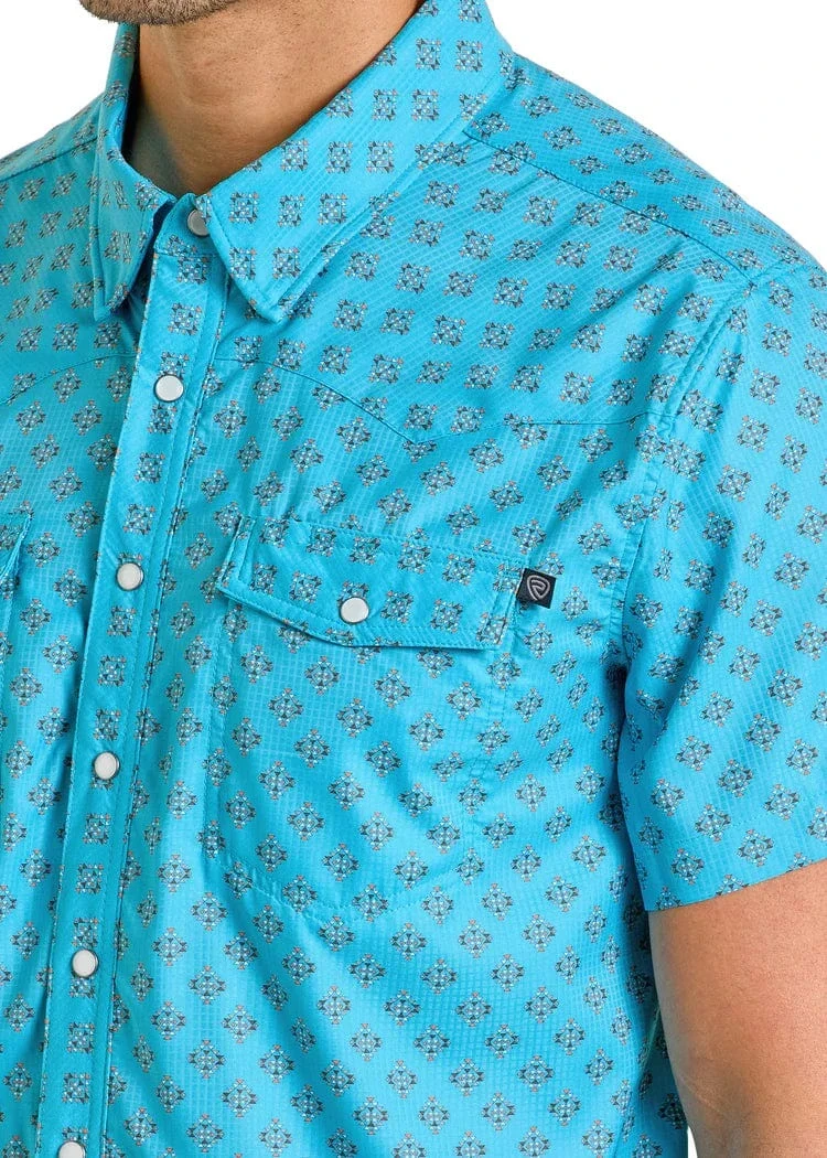 Rock and Roll Men's Tek Western Mini Aztec Short Sleeve Shirt BMN3S06423 - Image 3