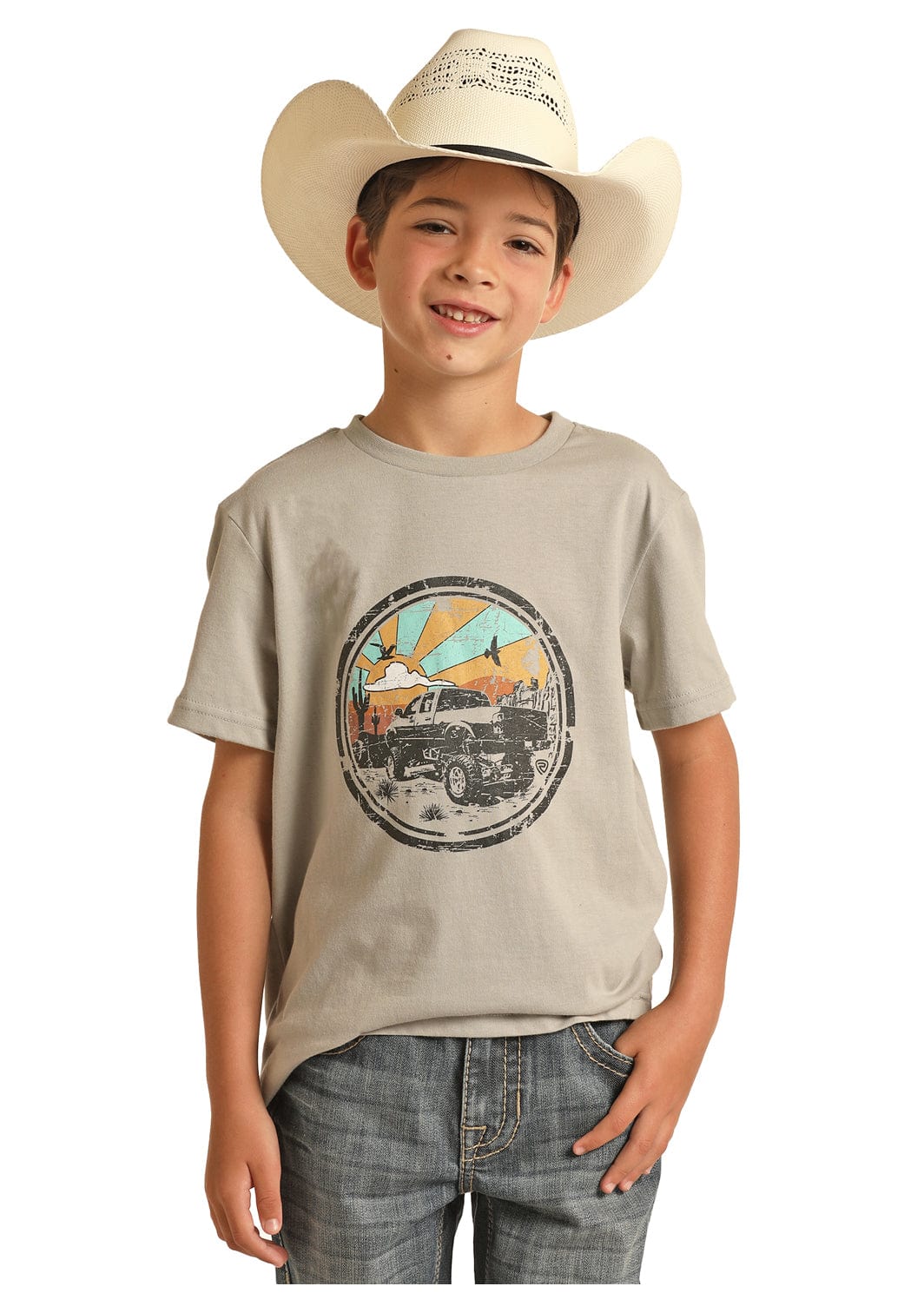Rock & Roll Cowboy Boys Desert Driftin' Lifted Truck Graphic T-Shirt RRBT21R12M