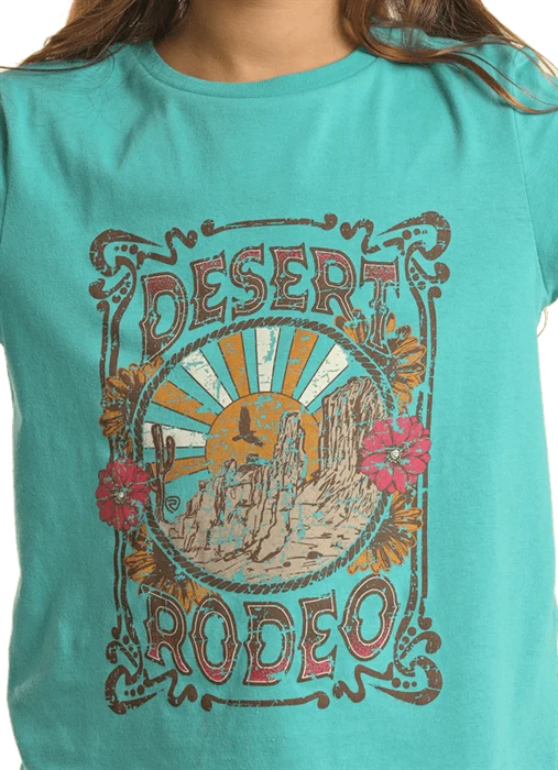 Rock & Roll Cowgirl Girls Desert Rodeo Peacock Long Sleeve Shirt BG22T02369 - Image 2