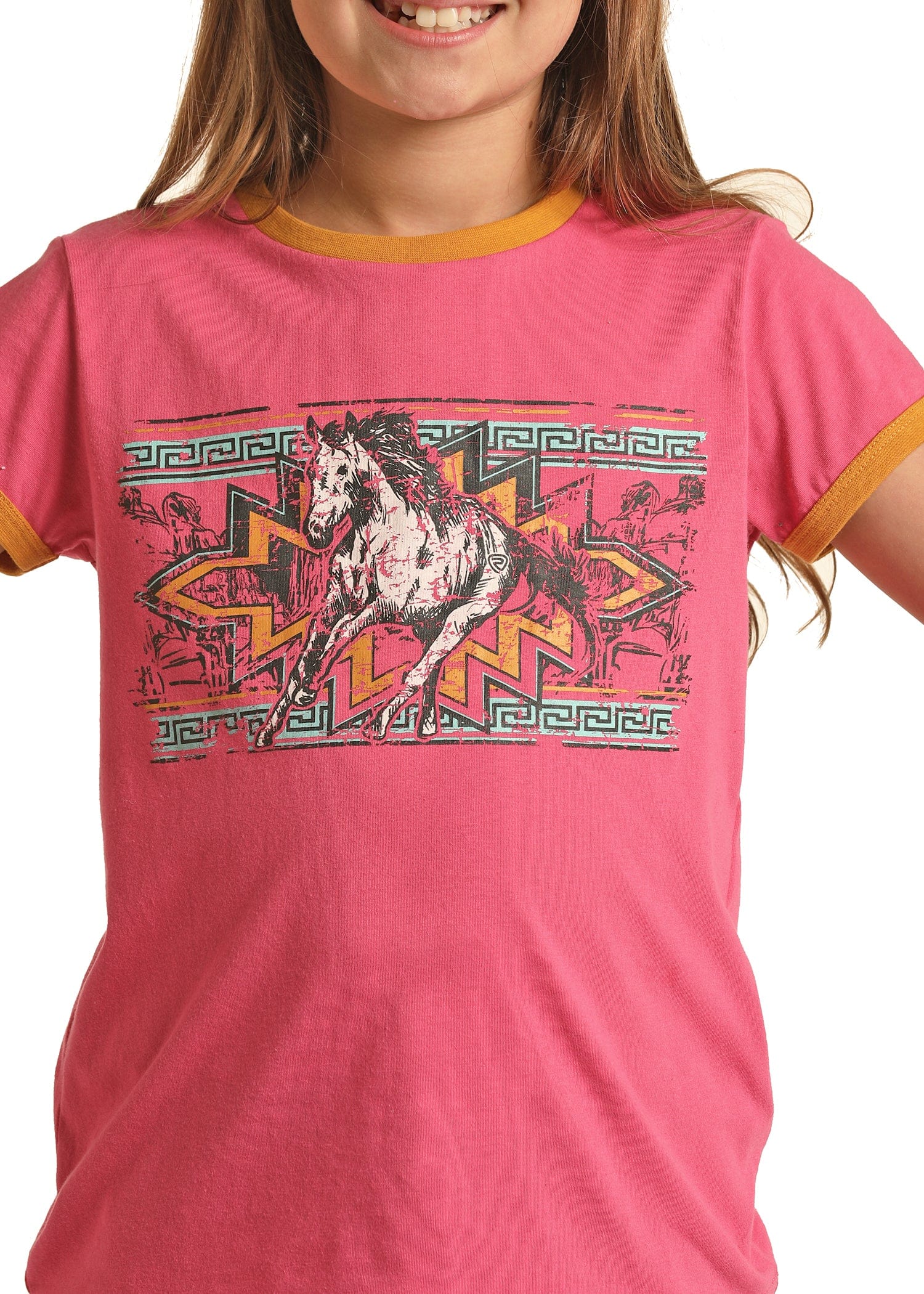 Rock & Roll Cowgirl Girls Hot Pink Horse Short Sleeve Graphic Tee RRGT21R113 - Image 2