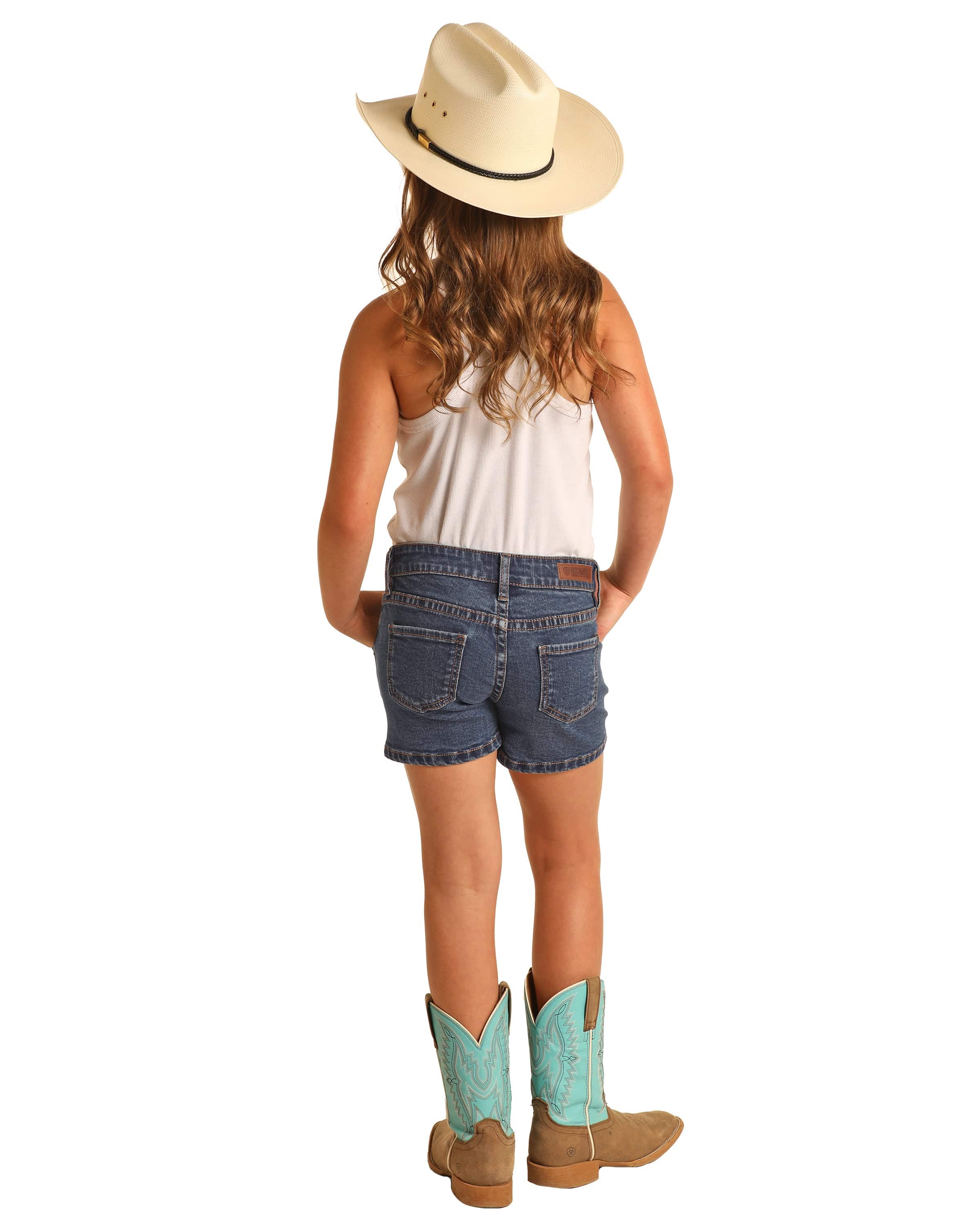 Rock & Roll Cowgirl Girls Mid Rise Extra Stretch Denim Shorts RRGD68R1C9 - Image 2