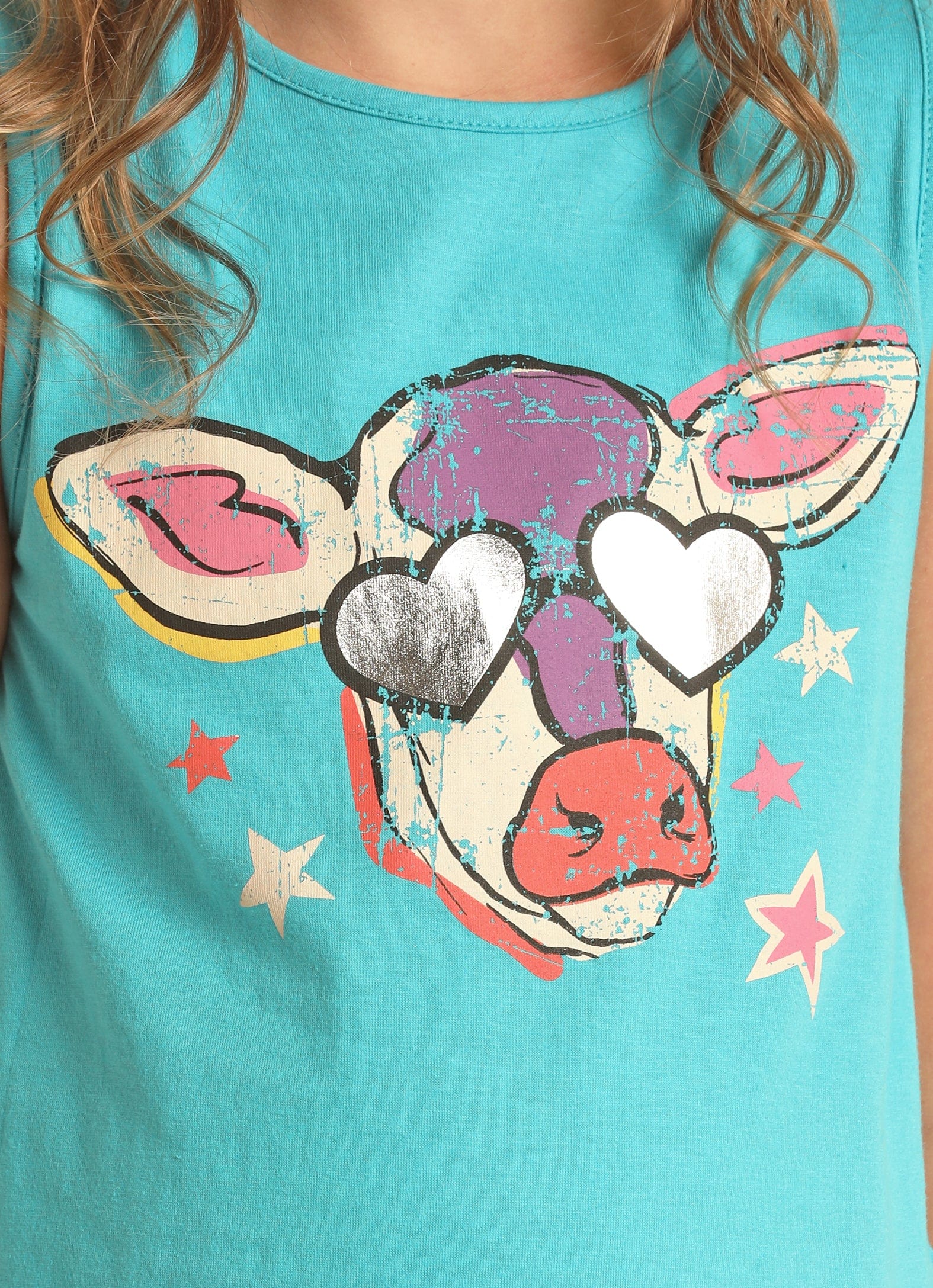 Rock & Roll Cowgirl Girl's Peacock Graphic Fringe Sleeveless Tank RRGT20R195 - Image 2