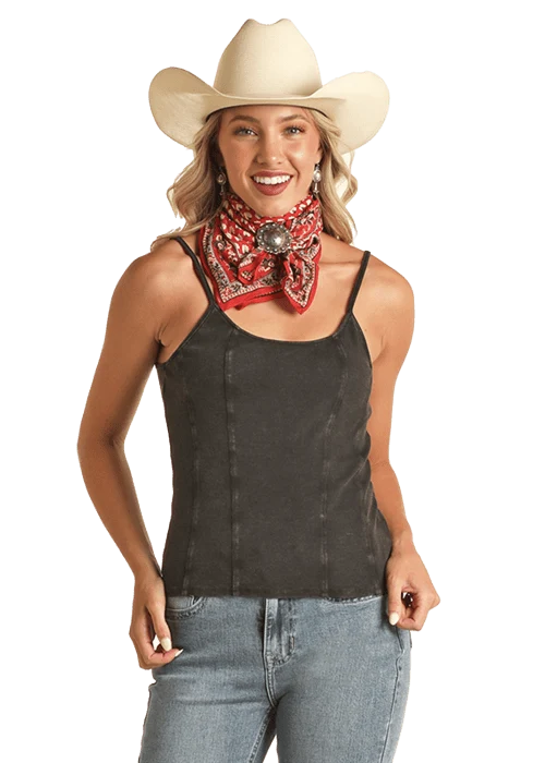 Rock & Roll Cowgirl Women's Black Exposed Seam Sleeveless Tank RRWT20R0Y6