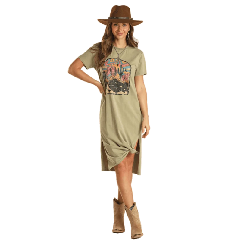 Rock & Roll Cowgirl Women's Moss Green T-Shirt Dress BWD1R02036