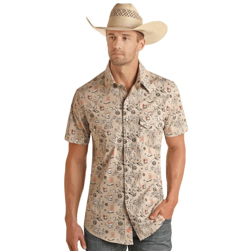 Rock & Roll Denim Men's Tattoo Print Short Sleeve Western Snap Shirt BMN3S03950