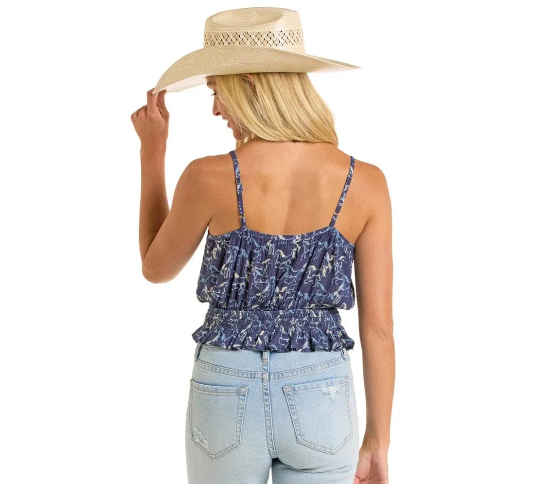 Rock & Roll Denim Women's Blue Horse Print Tank Top BW20T06300 - Image 2