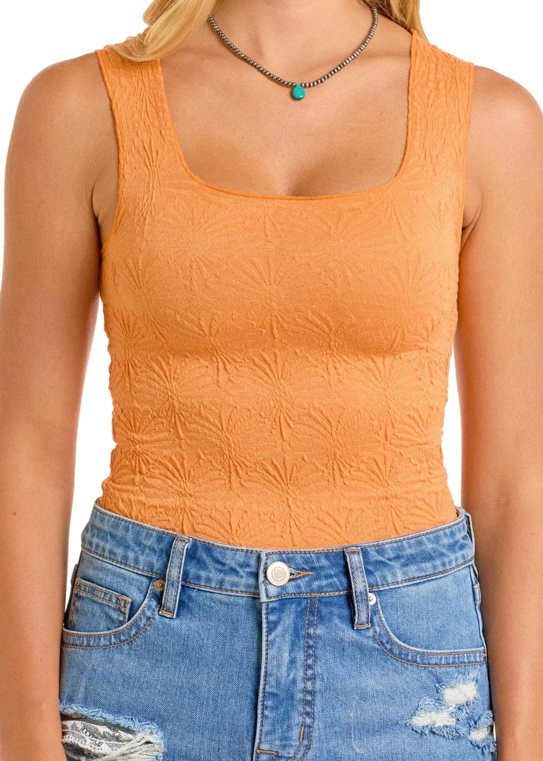 Rock & Roll Denim Women's Orange Floral Knit Tank BW20T05881-93 - Image 3