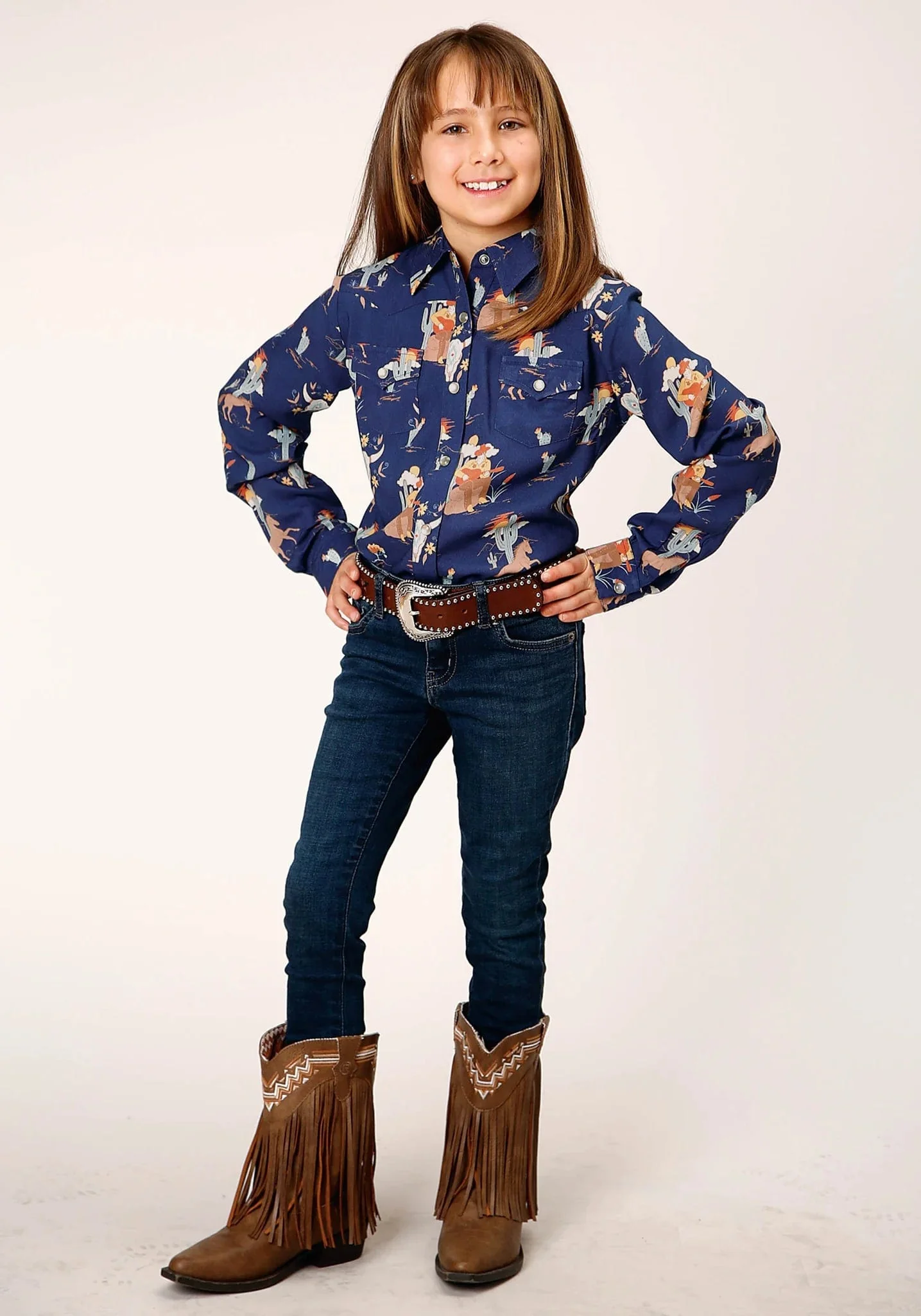 Roper Girls Blue Cowboy Toile Print Long Sleeve Western Snap Shirt 03-080-0590-6122 BU - Image 2