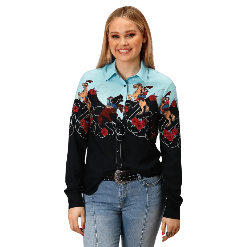 Roper Women's Cowgirl Border Printed Long Sleeve Western Snap Shirt 03-050-0590-6114 BL
