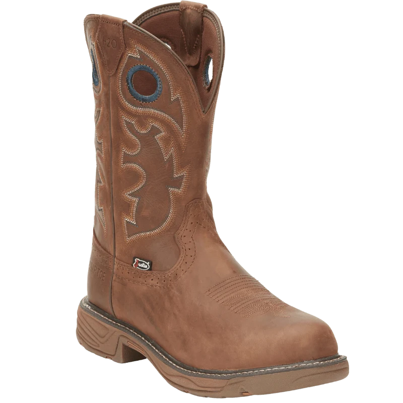 Justin Men's Stampede Rush Barley Brown Waterproof Nano Composite Toe Work Boots SE4334