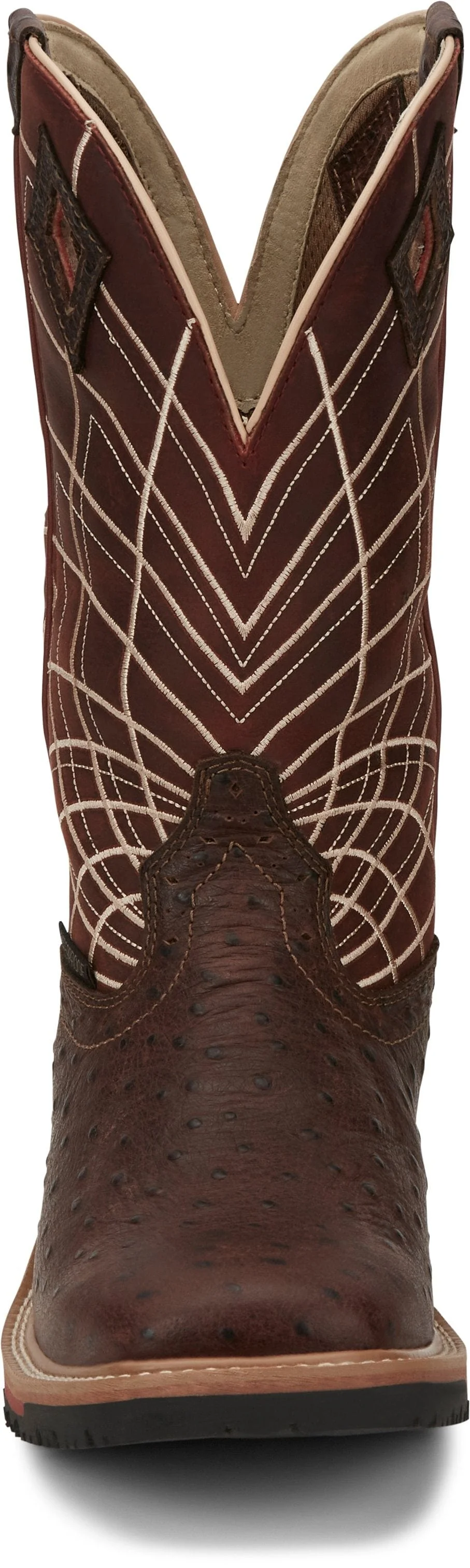 Justin Men's Derrickman Waterproof Burgundy Ostrich Print Square Toe Work Boot - SE4834 - Image 4