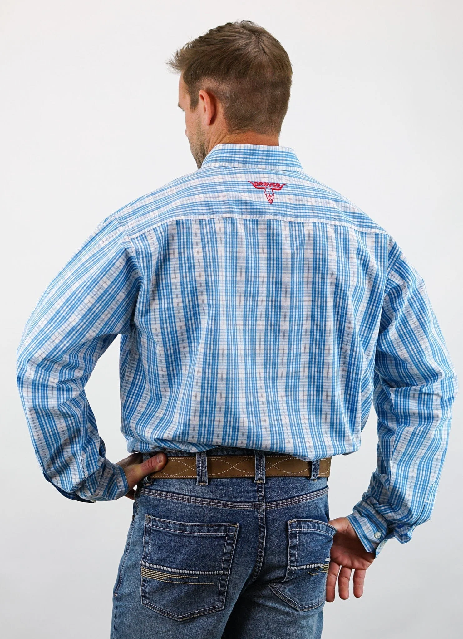 Signature Series - Savanna - Blue and White Plaid, Option Cuff, Classic Fit Shirt - Image 4