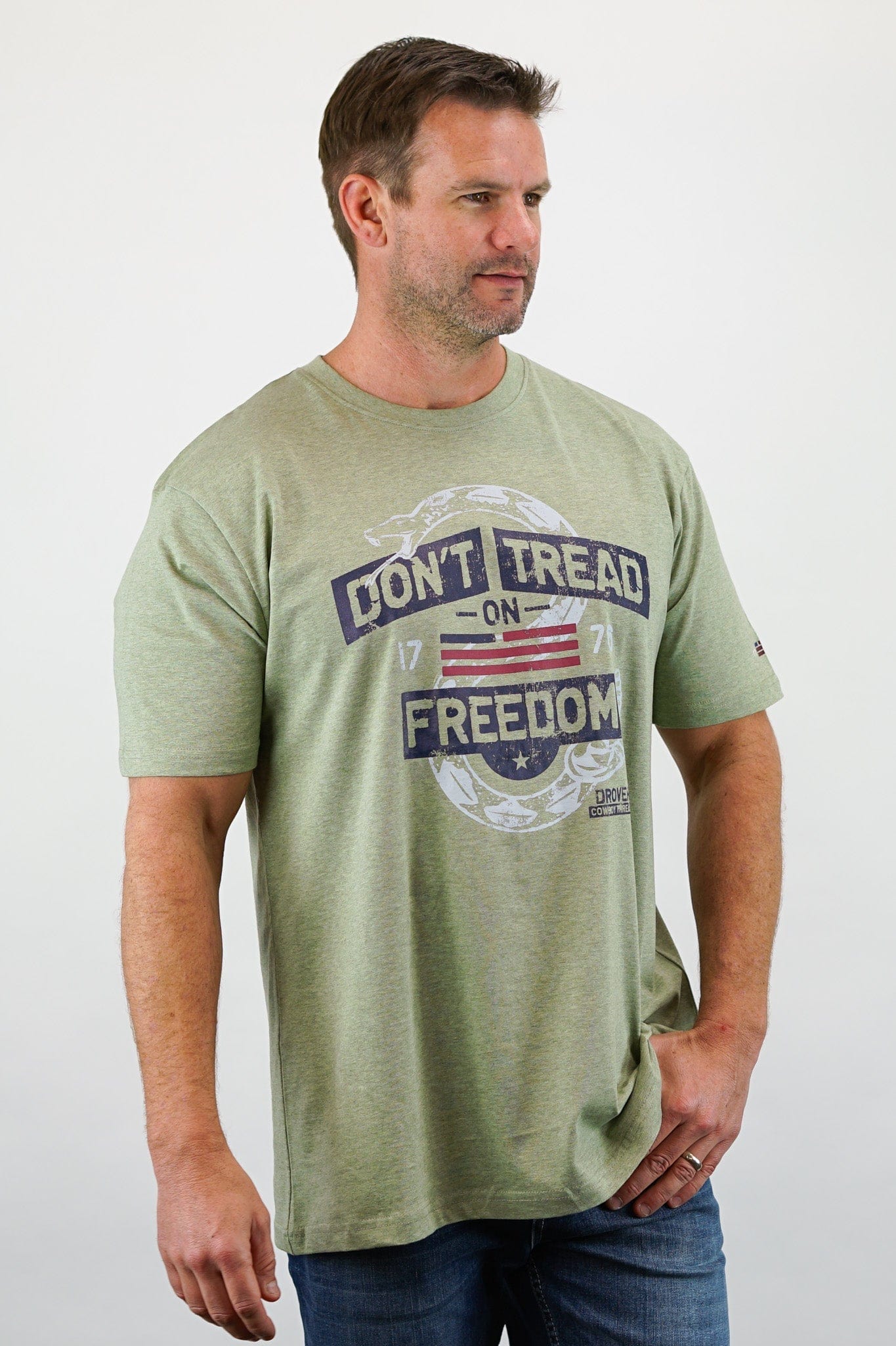 T-Shirt - Don't Tread On Freedom - Heathered Green - Image 4
