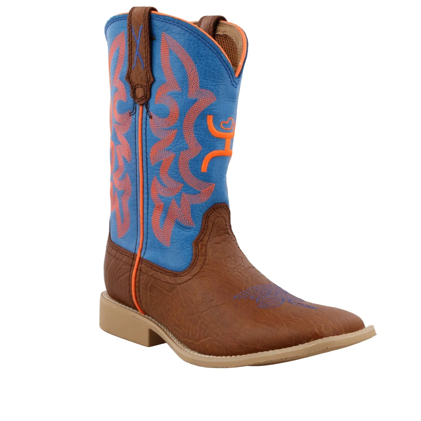 Twisted X Kid's Cognac & Neon Blue Hooey Western Boots YHY0001