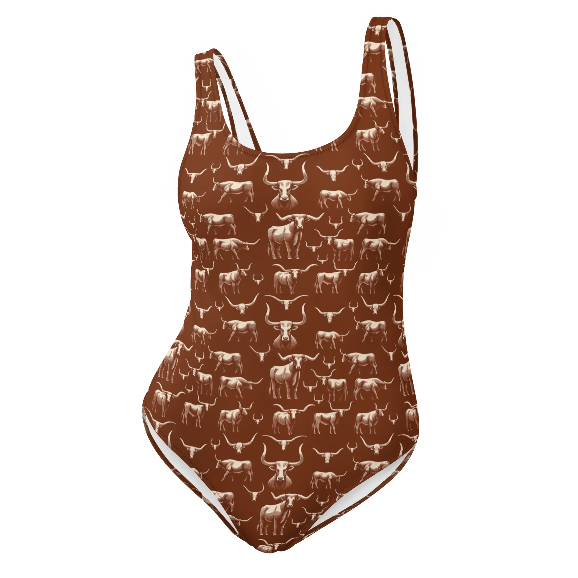 Wild Steer: Fiery Longhorn One-Piece Swimsuit