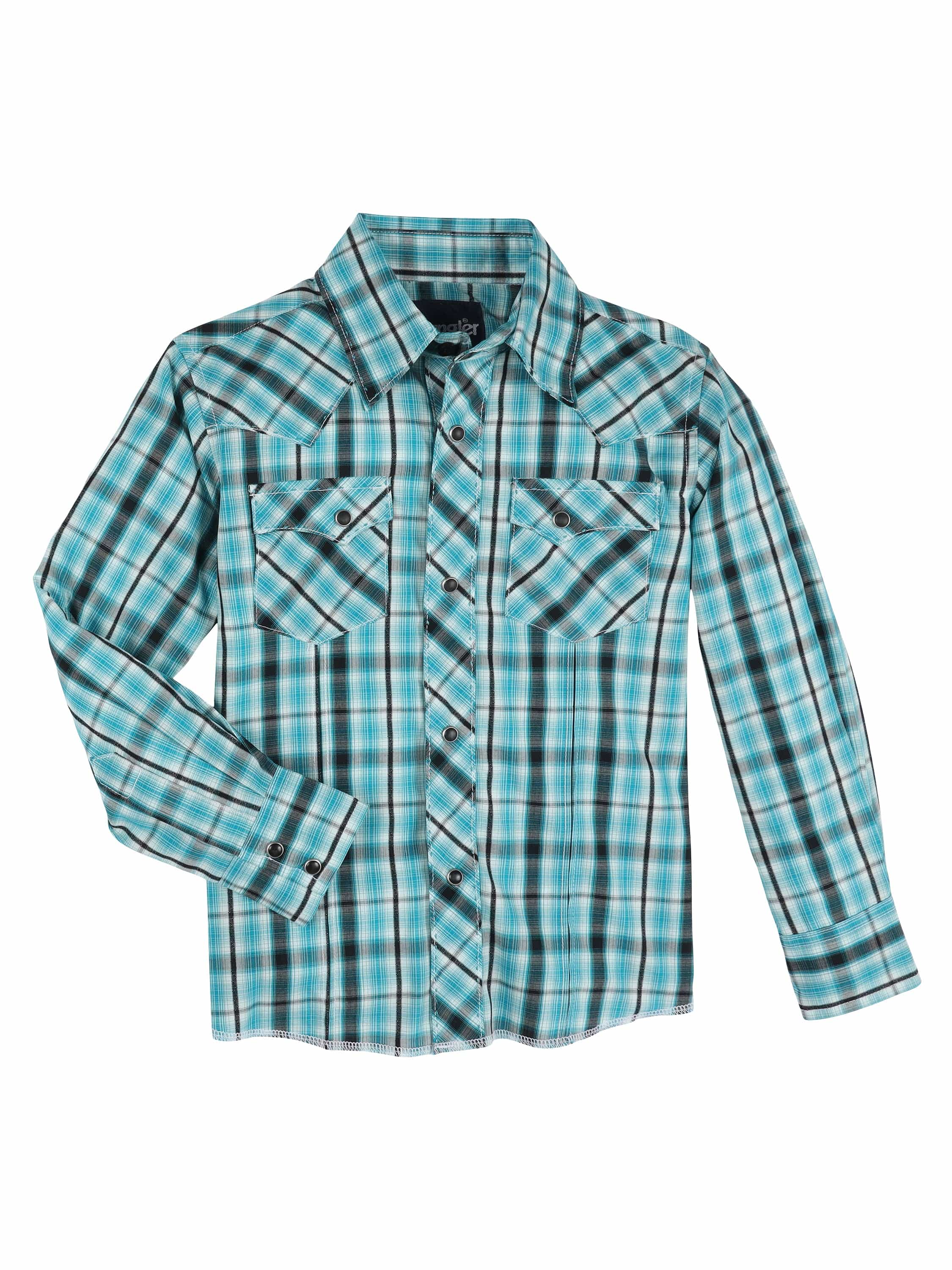 Wrangler Boy's Fashion Turquois Plaid Snap Long Sleeve Shirt 112330765 - Image 2