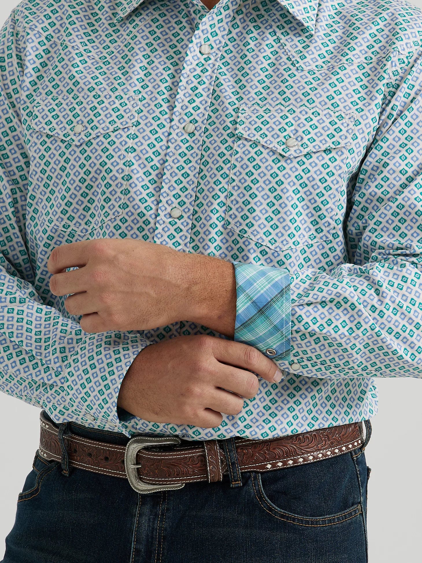 Wrangler Men's 20X Competition Green Roundel Long Sleeve Western Snap Shirt 112344680 - Image 4