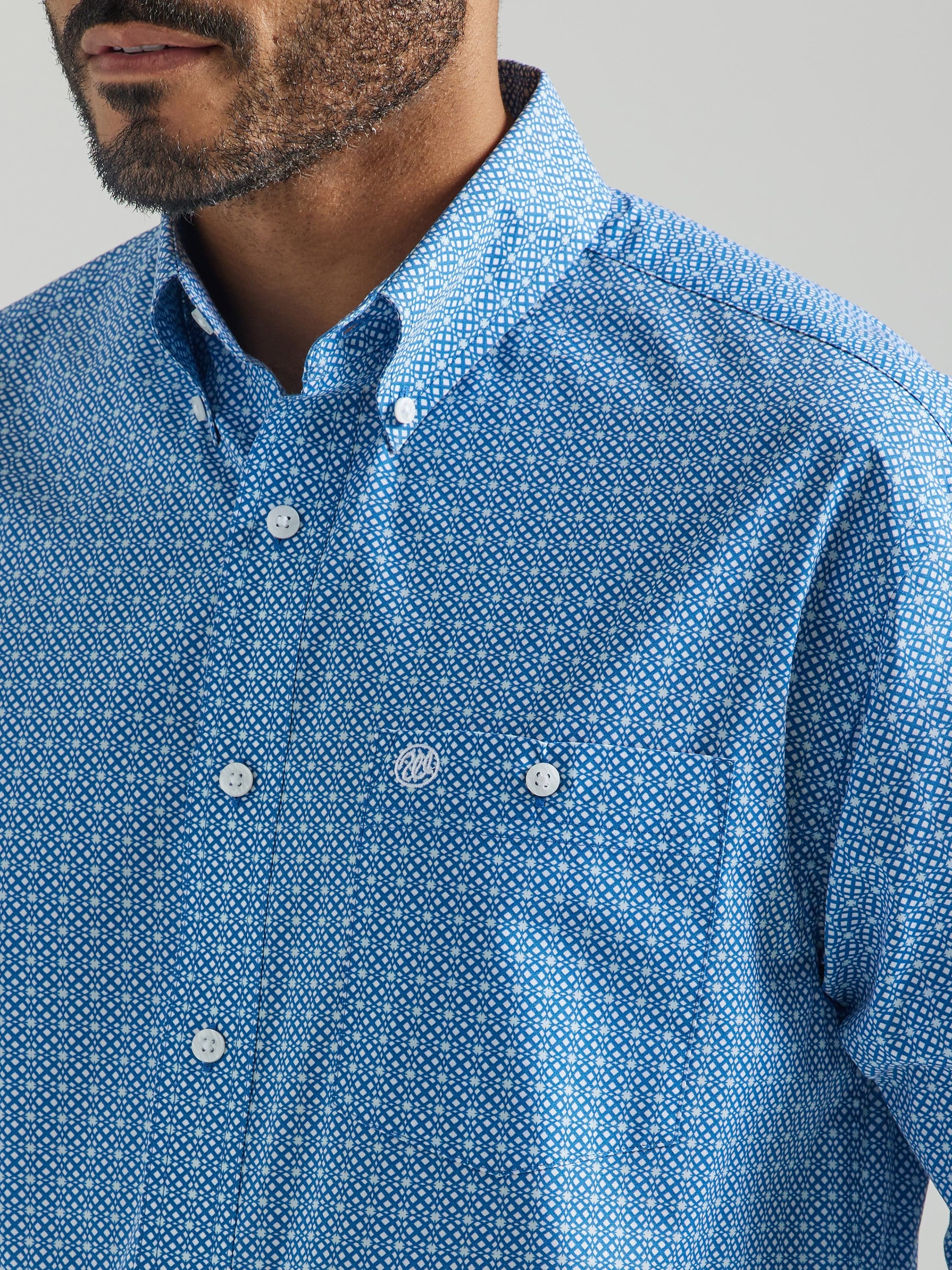 Wrangler Men's Blue Long Sleeve Printed Western Shirt 112324793 - Image 3