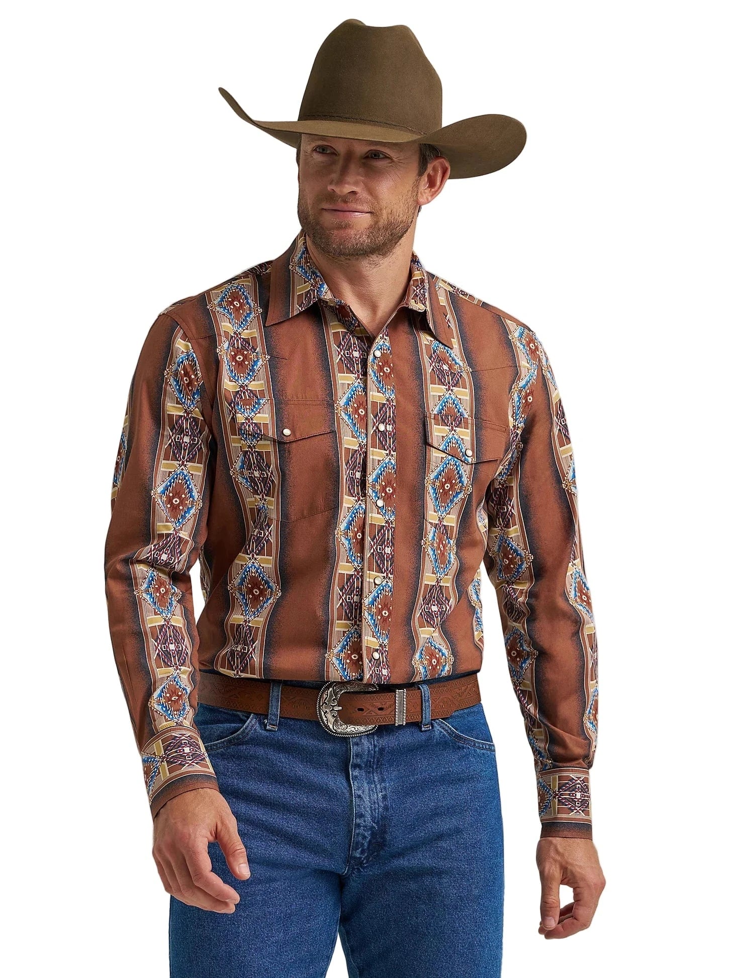 Wrangler Men's Brown Rose Window Checotah Western Shirt 112367724