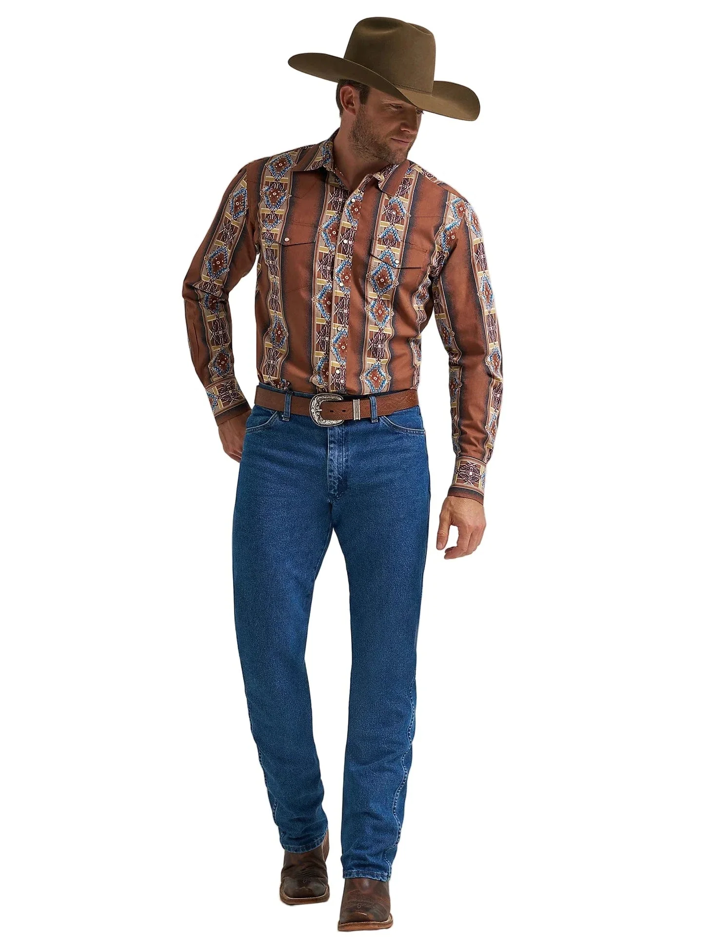 Wrangler Men's Brown Rose Window Checotah Western Shirt 112367724 - Image 2