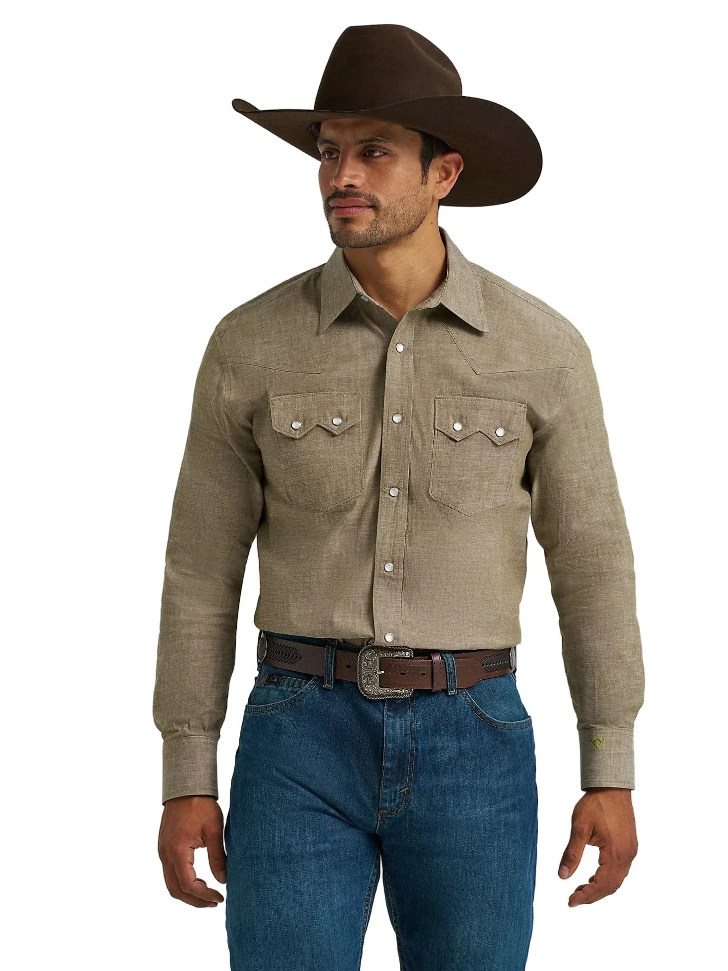 Wrangler Men's Cody Johnson Olive Two Pocket Western Shirt 112368069