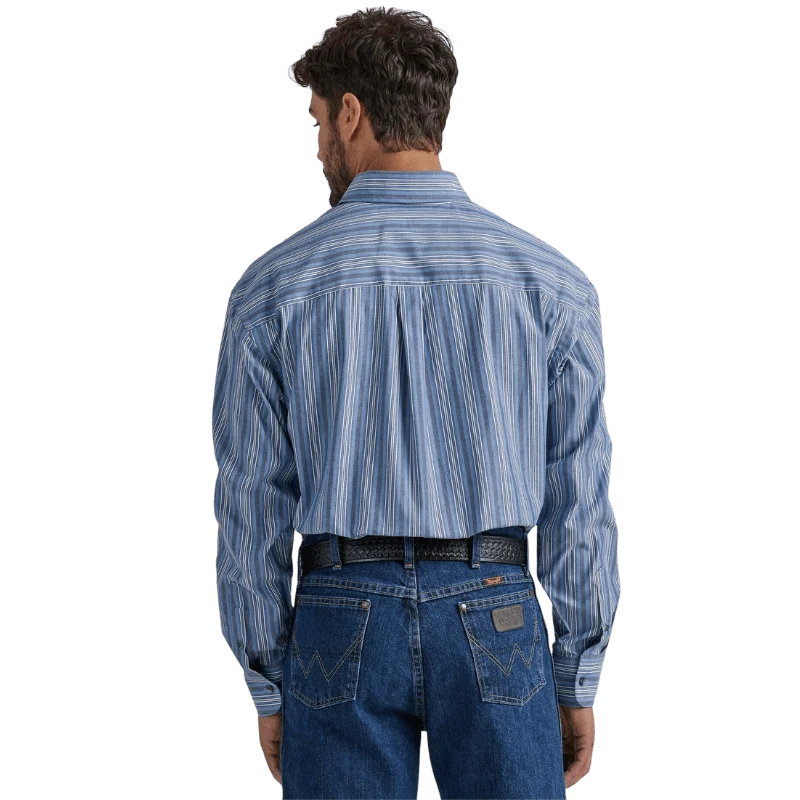Wrangler Men's George Strait Blue Stripe Long Sleeve Western Shirt 112338098 - Image 2