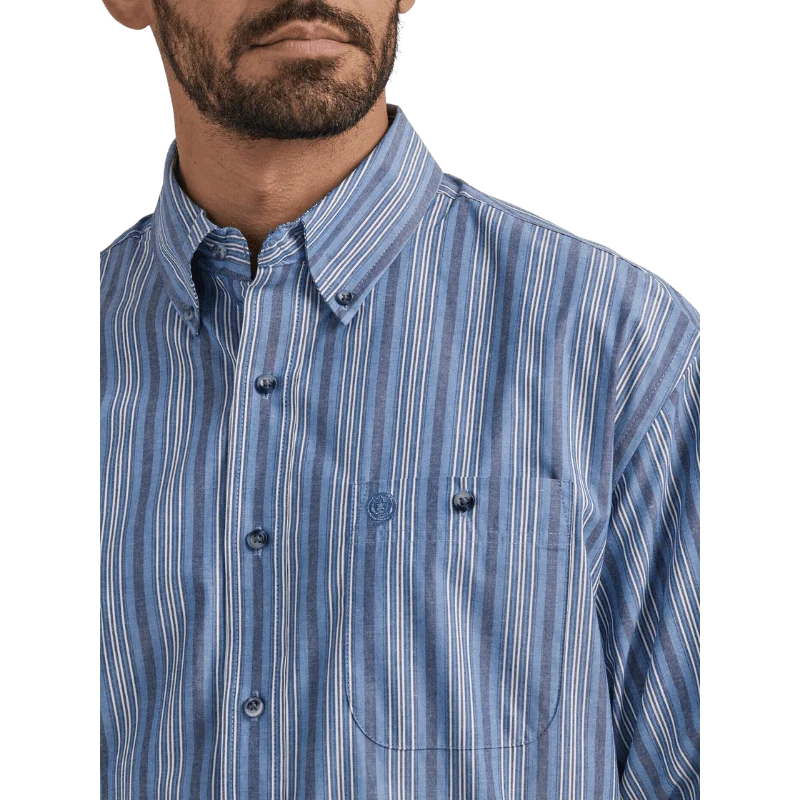 Wrangler Men's George Strait Blue Stripe Long Sleeve Western Shirt 112338098 - Image 4