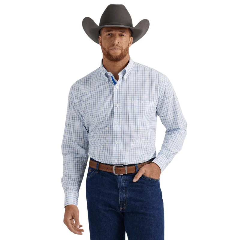 Wrangler Men's George Strait Check White Long Sleeve Button Down Shirt 112344870