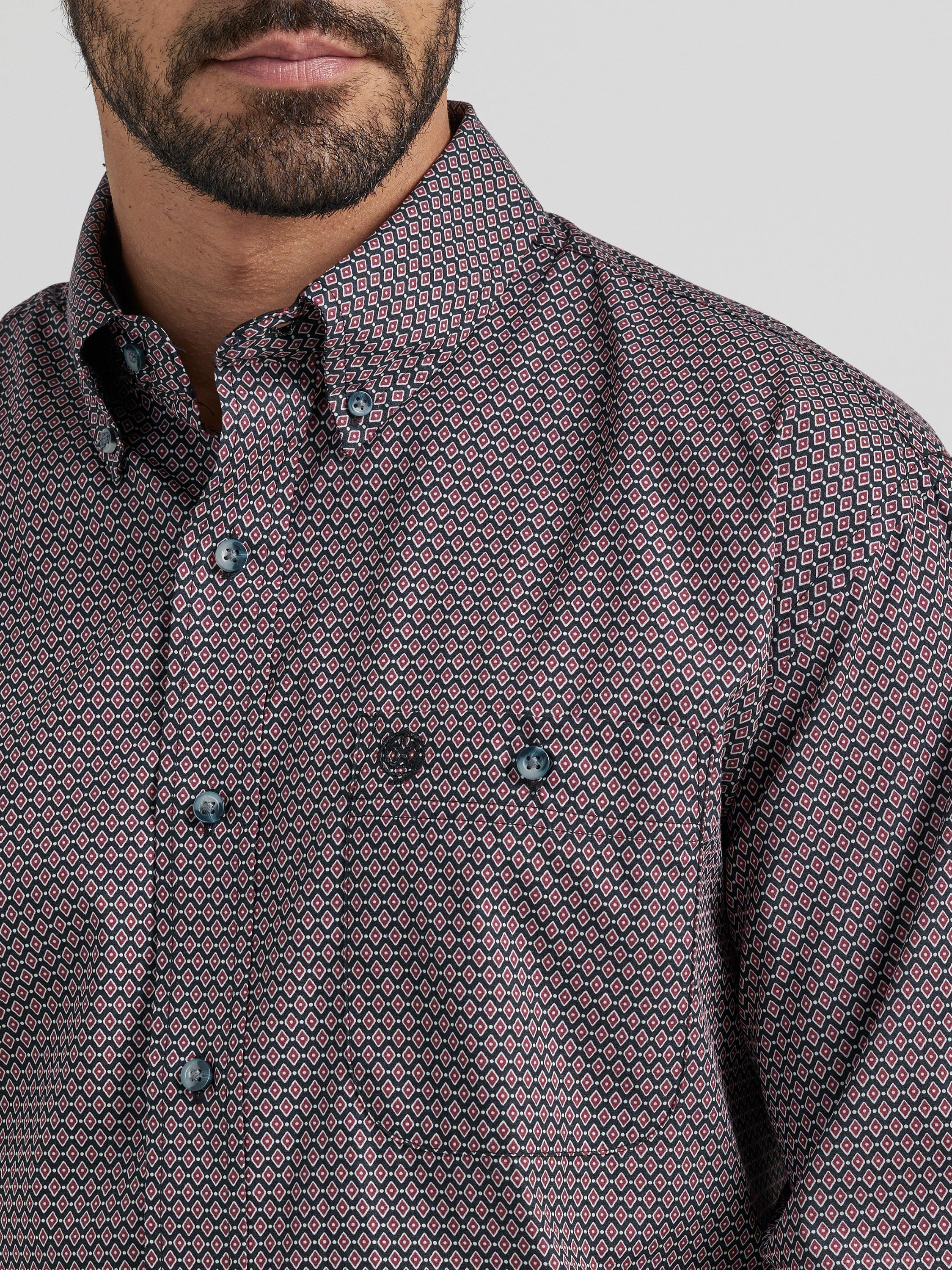 Wrangler Men's George Strait Deep Red Geo print Long Sleeve Shirt 112338091 - Image 4