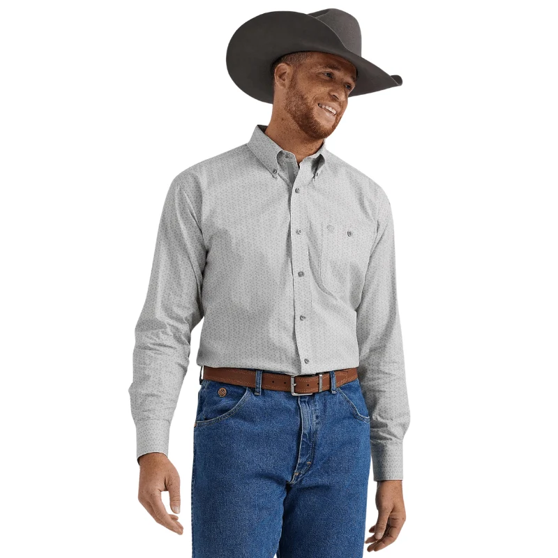 Wrangler Men's George Strait Grey Hatches Long Sleeve Button Down Shirt 112344887