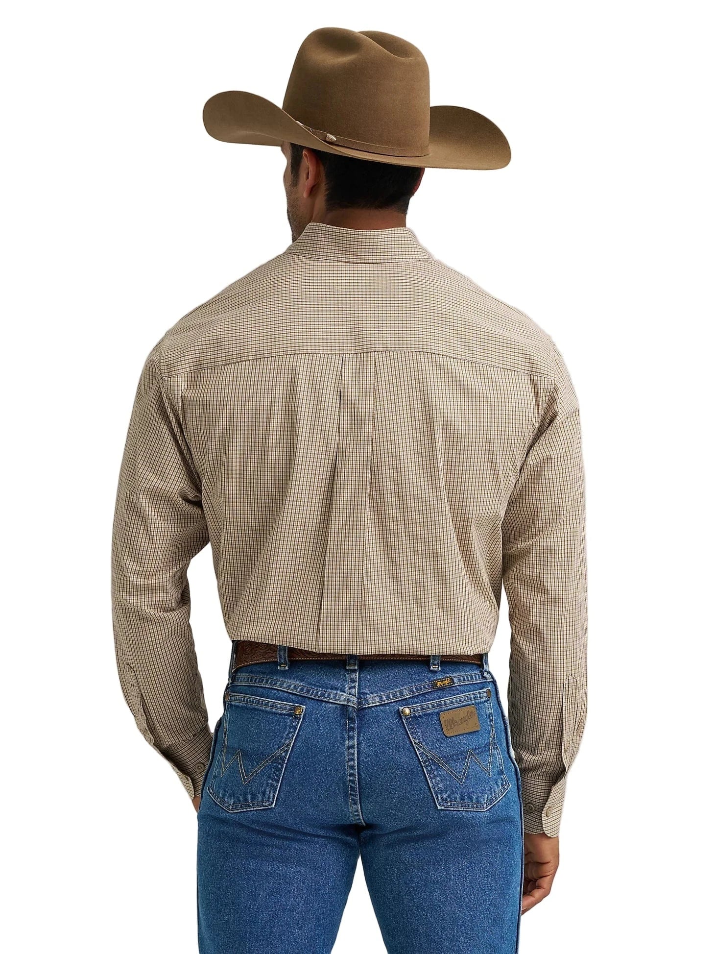 Wrangler Men's George Strait Olive Microcheck Button Down Western Shirt 112368228 - Image 3