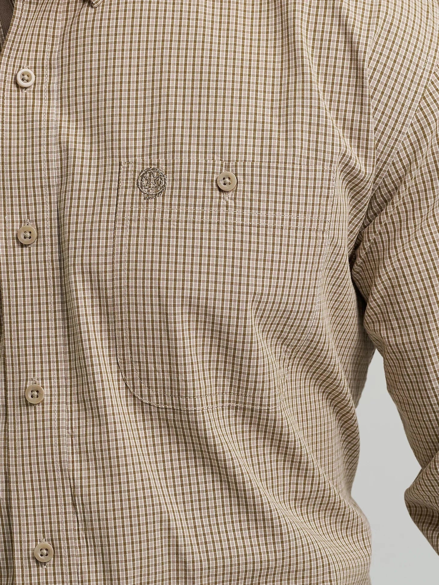 Wrangler Men's George Strait Olive Microcheck Button Down Western Shirt 112368228 - Image 5