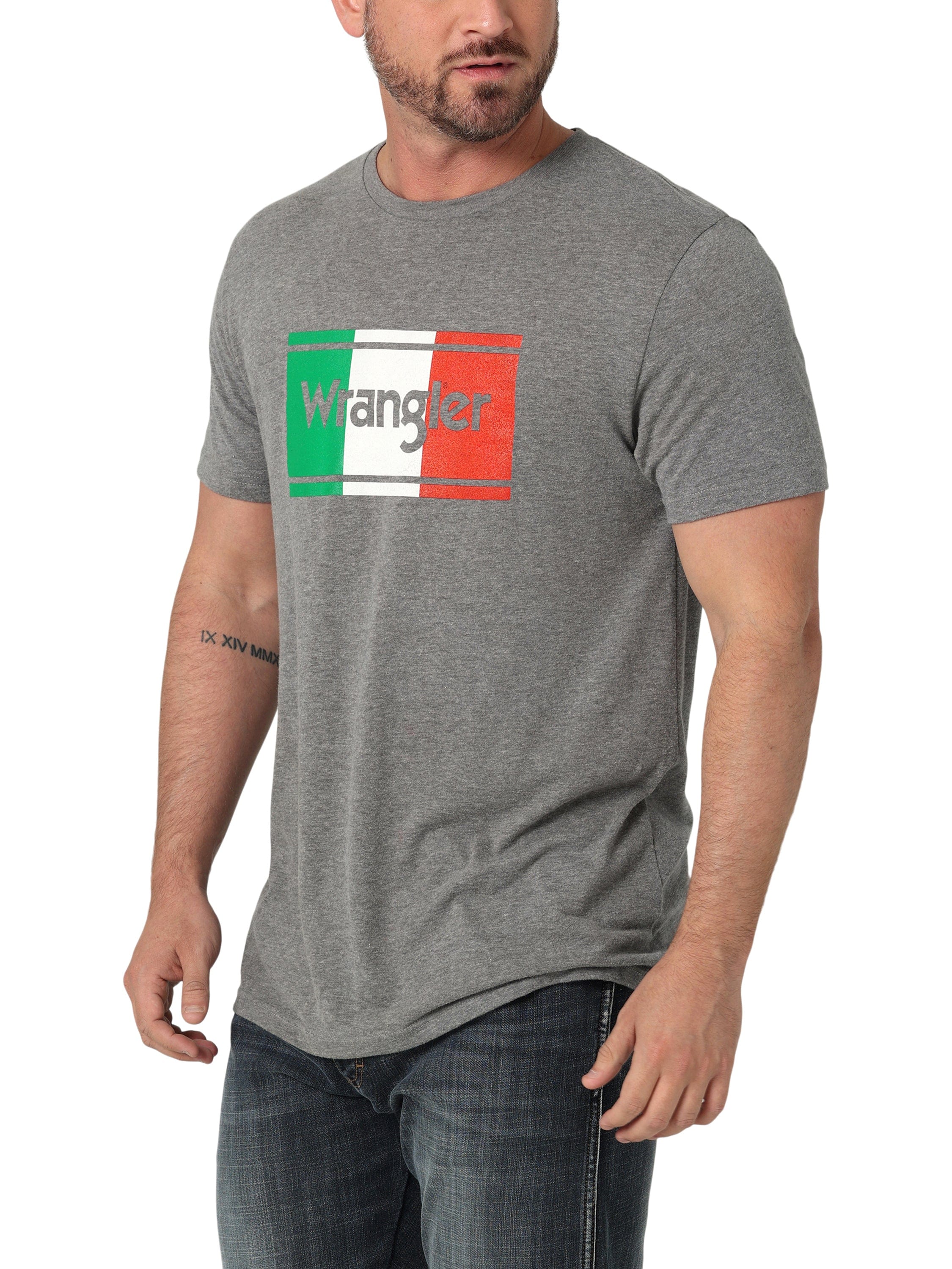 Wrangler Men's Graphite Heather Mexican Flag Short Sleeve T-Shirt 112336210 - Image 4