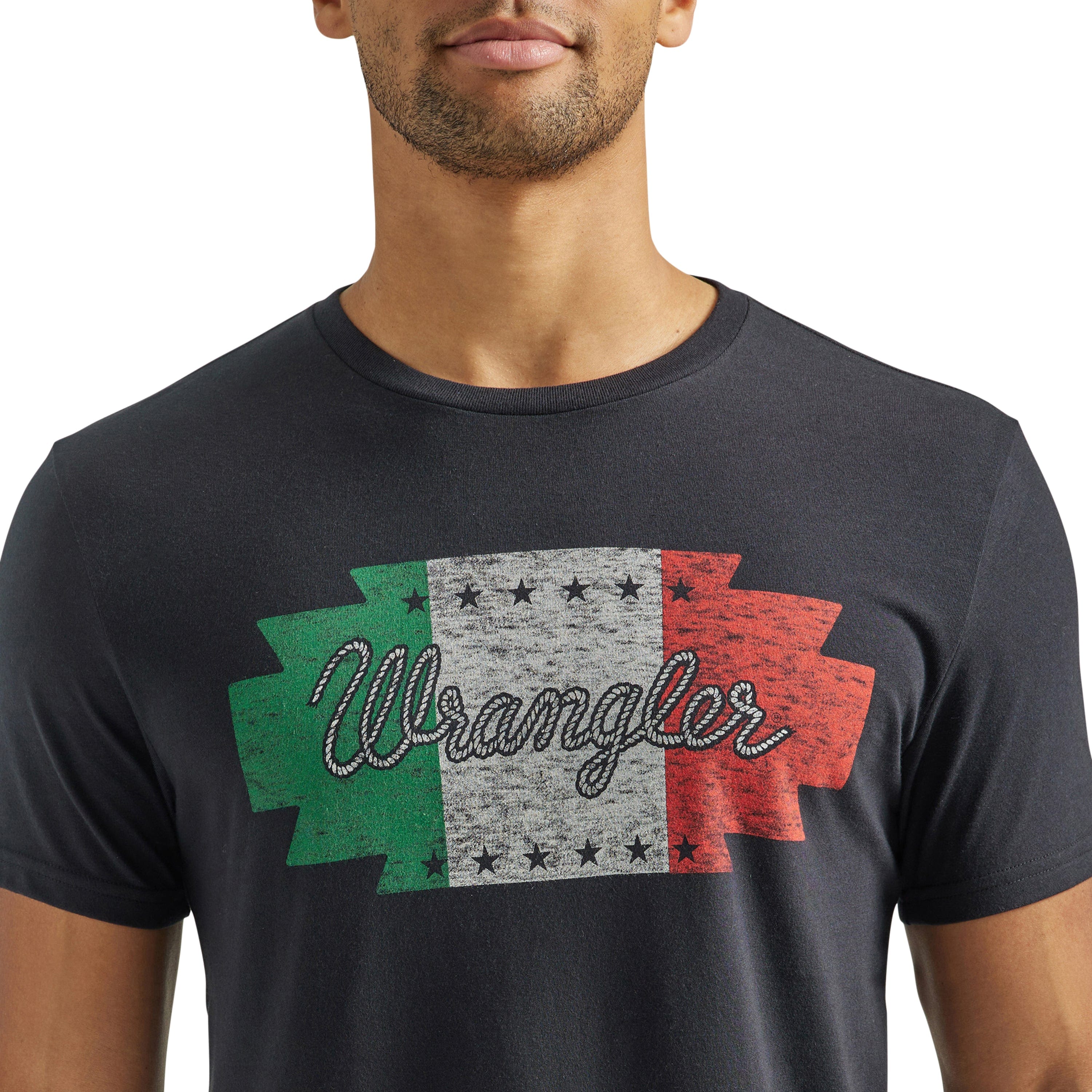Wrangler Men's Mexico Flag Logo Jet Black T-Shirt 112339598 - Image 3