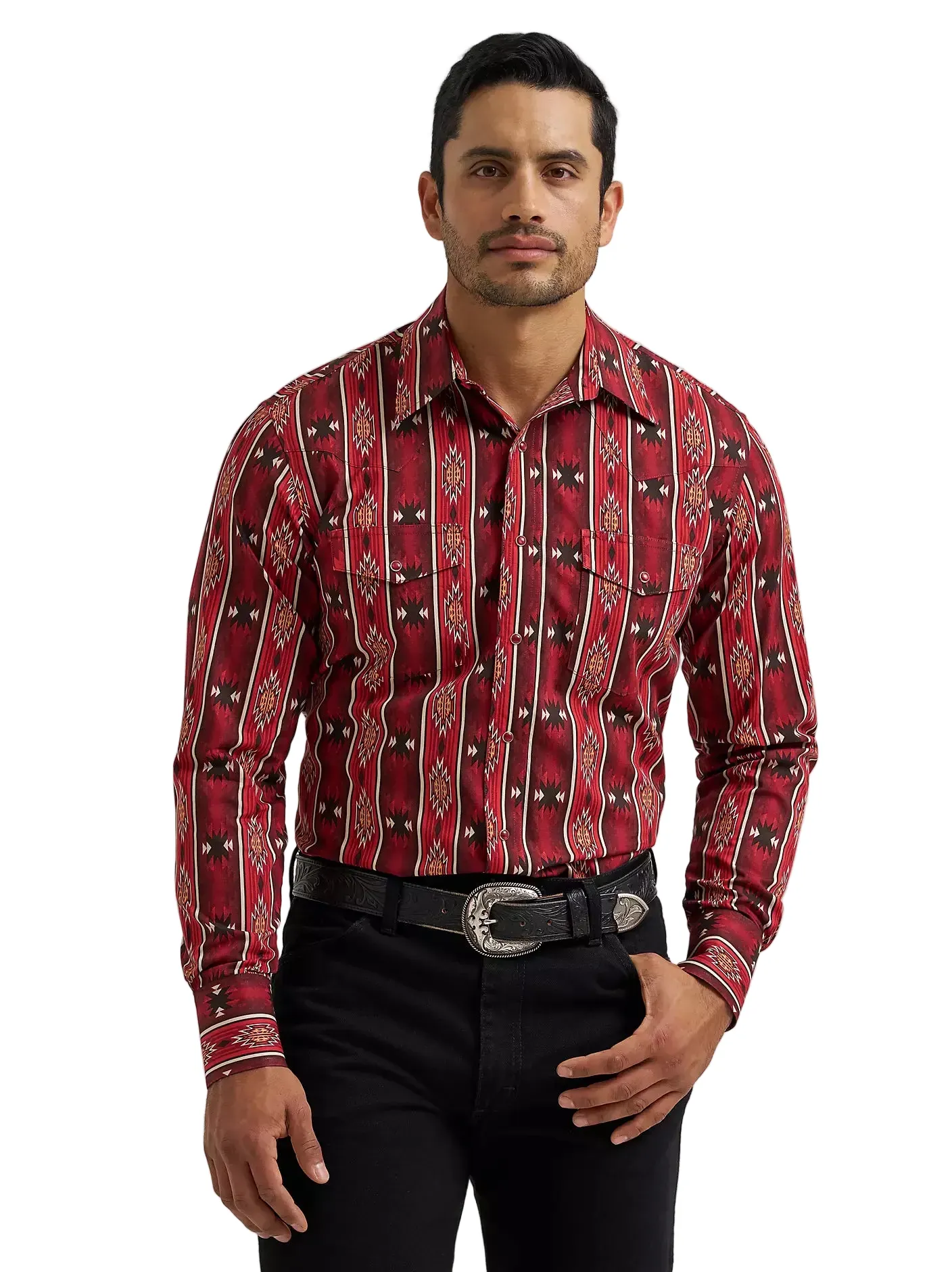 Wrangler Men's Oxide Red Checotah Western Snap Shirt 112384296