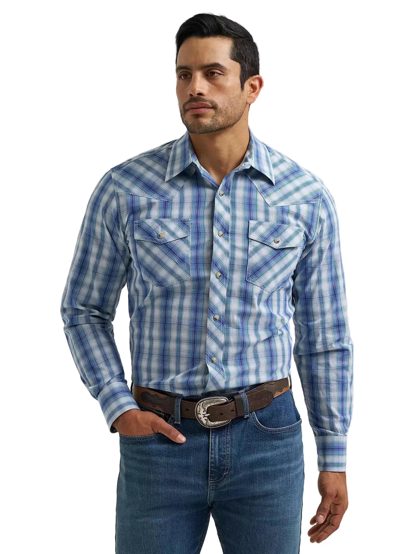 Wrangler Men's Pigment Plaid Western Snap Shirt 112381475